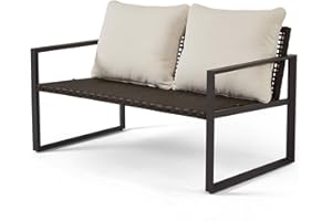 RICNOD Patio Sofa Outdoor Couch, Wicker Loveseat with Removable Cushion,Rustproof Aluminum Frame, for Backyard, Poolside, Balcony or Garden, Grey