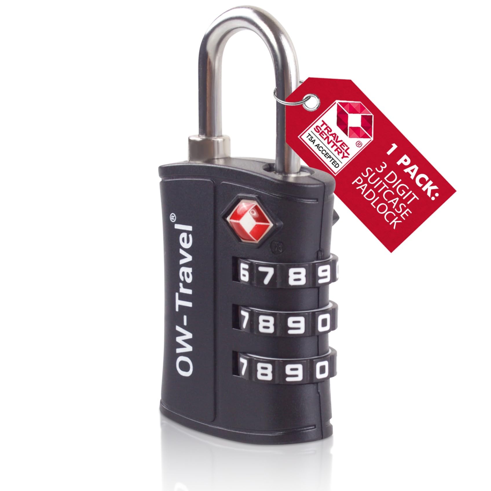 OW-Travel TSA Approved Luggage Locks Suitcase Locks (1 Pack Black) ABS Plastic 3 Digit Security Suitcase Padlock. Travel Bag Combination Luggage Padlocks for Suitcases. TSA Travel Lock for Bags Cases