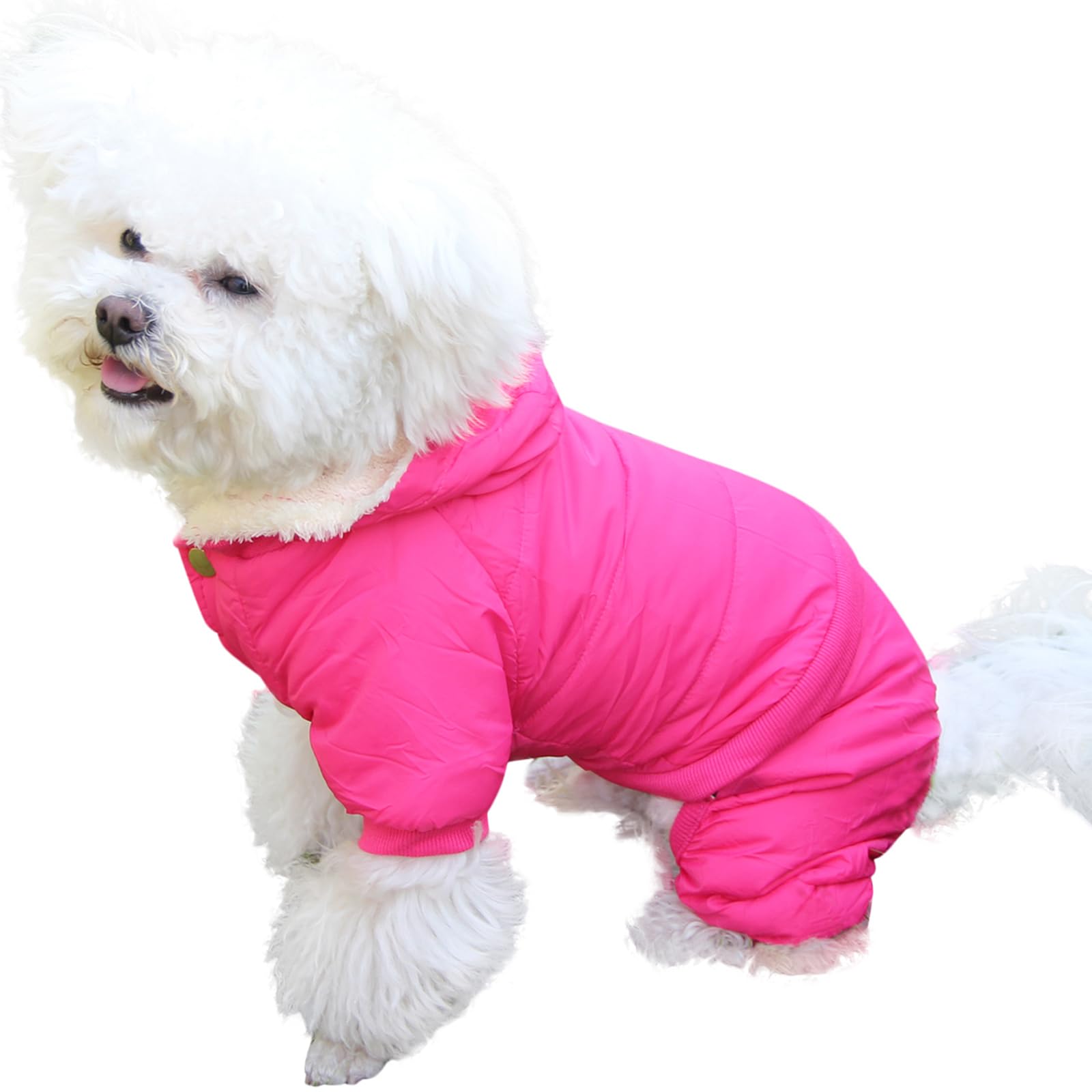 JoyDaog Fleece Lined Dog Coat with Detachable Hood and Detachable Hind Legs,Warm Puppy Jacket in Winter(Pink S)