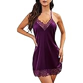 ETOSELL Womens Sexy Lingerie Lace Satin Nightgowns Silky Sleep Night Dress Short Chemise Halter Neck Sleepwear