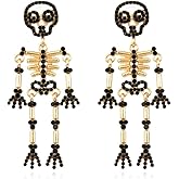 Gothic Rhinestone Skeleton Drop Dangle Earrings Skull Bone Gothic Crystal Faux Pearl Ghost Punk Personality Halloween Theme Party Jewelry for Women -Black
