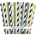 Outside the Box Papers Yellow and Navy Blue Chevron and Stripe Paper Straws 7.75 Inches- 100 Navy Blue, Yellow