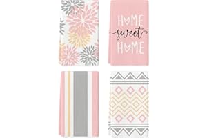 Artoid Mode Pink Stripes Home Sweet Home Boho Kitchen Towels Dish Towels, 18x26 Inch Wedding Decoration Hand Towels Set of 4