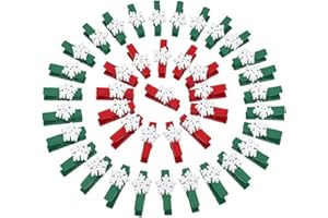 ROSARIA HOME 50pcs Christmas Clips Mini Clothes Pins Wooden Clothespins Red Snowflake Photo Clip Small Wood Clips Set DIY Hanging Pegs for Christmas Cards Paper Crafts Holiday Party Supplies,Red/Green Snowflakes