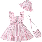 Renotemy Newborn Infant Baby Girl Dresses Summer Outfits Gifts Boho Casual Sundress Toddler Clothes for Girl with Hat and Bag