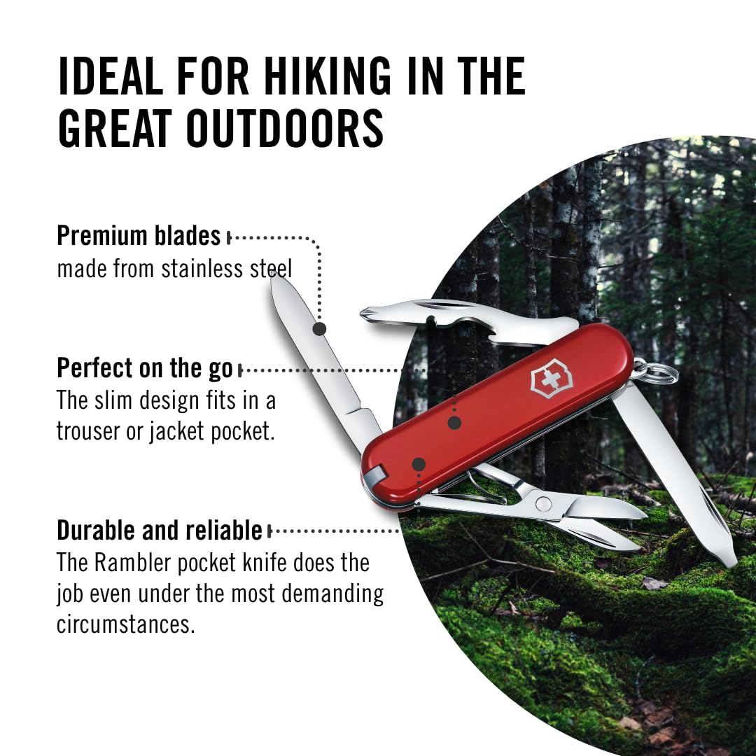 Victorinox Taschenmesser Rambler, Klein, 10 Funktionen, Swiss Made, Multitool mit Phillips-Schraubendreher, Schere, Rot 5