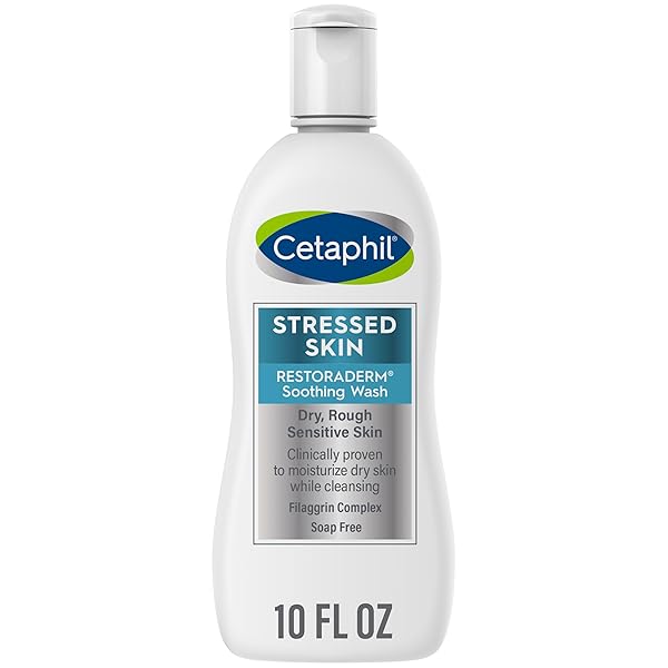 CETAPHIL RESTORADERM SOOTHING WASH, 10 FL OZ, SOOTHES DRY, STRESSED SKIN, HYPOALLERGENIC, SOAP & PARABEN FREE, NATIONAL ECZEMA ASSOCIATION ENDORSED