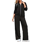 Glamaker Womens 2 Piece Sweat Sets Long Sleeve Zip Up Wide Leg Sweatsuits Travel Sets Athletic Track Suits Fall Outfits
