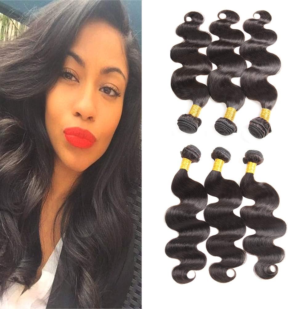 Huarisi 3 Bundles Body Wave Brazilian Hair Extensions 100% Virgin Human Hair Weft Weaves 14 16 18 Natural Wavy Hair for Women