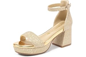 LAURMOSA High Heels for Kids Sandals Big Girls Dress Shoes Flower Girl Shoes for Wedding Party Pageant Round Open Toe Ankle Strap Dress Sandals Platform Heels Chunky Pumps for Little Big Kids