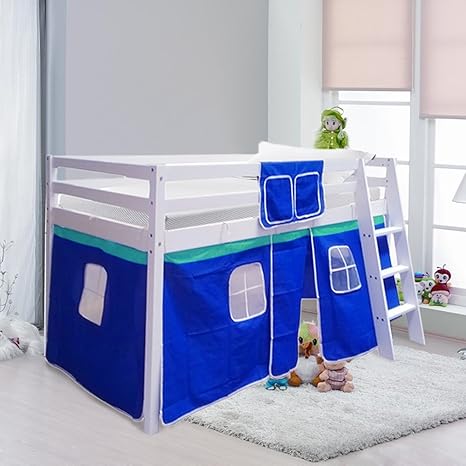 Warmiehomy Cabin Bed Wooden Mid Sleeper Cabin Bunk Bed Children