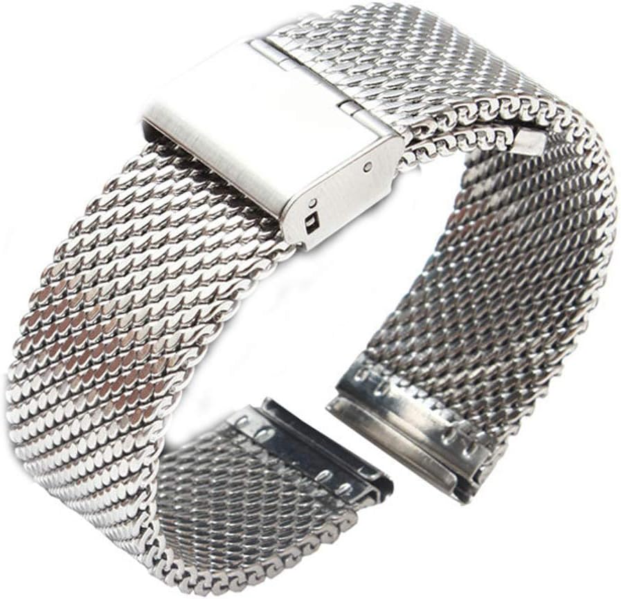 YiyidaSilver Metal Mesh Watch Band Straps Bracelets High-End Solid Stainless Steel Folded Clasp