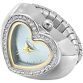 Jessica Simpson Women's Silver Adjustable Ring Watch – Crystal Heart Shaped Bezel, Quartz Analog Mini Dial, Stretch Band Fashion Jewelry Accessory