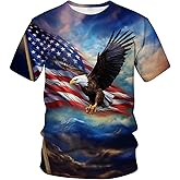 WHNBCW Funny USA Bald Eagle T-Shirt American Flag Style Graphic Tee Shirt