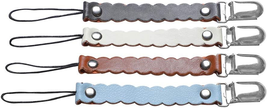 MOMOFULL Leather Clips Holder 4 Pack Metal Clasp Baby Shower Gift Boys Girls