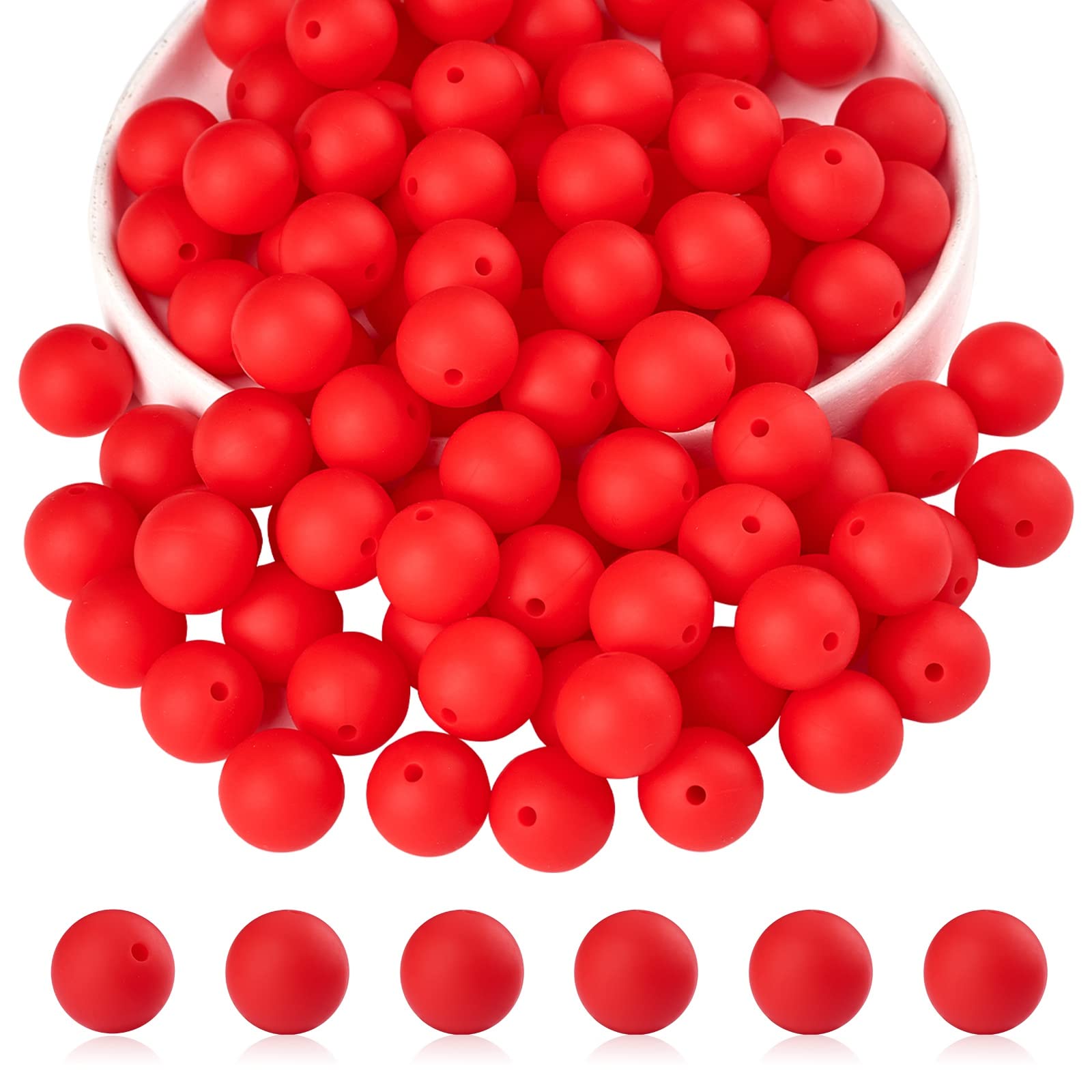 BEEFLYING 100 Pieces Silicone Beads 15mm Round Rubber Focal Bead Loose Spacer Beads for Keychain Making, Pen Bracelet Necklace Jewelry DIY Craft (Red) — image 1