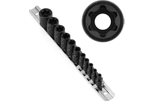CASOMAN 11 PC Female E-TORX Star Socket Set with Rail, Female External Star Socket Set, E4 - E20 Torque Socket Set
