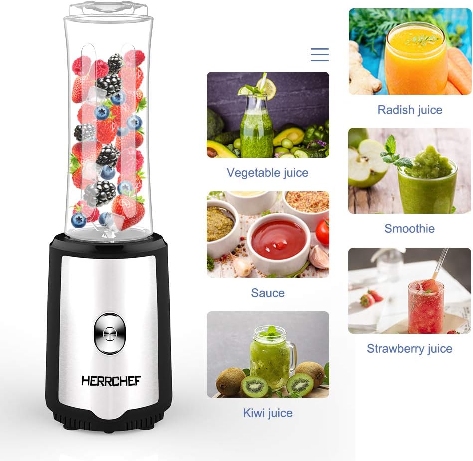 Smoothie Blender, Herrchef Blender for Shakes and Smoothies, Personal Blender for Fruits and Vegetables with 2 Portable BPA-Free 20Oz Sport Cups, 350W: Kitchen & Dining