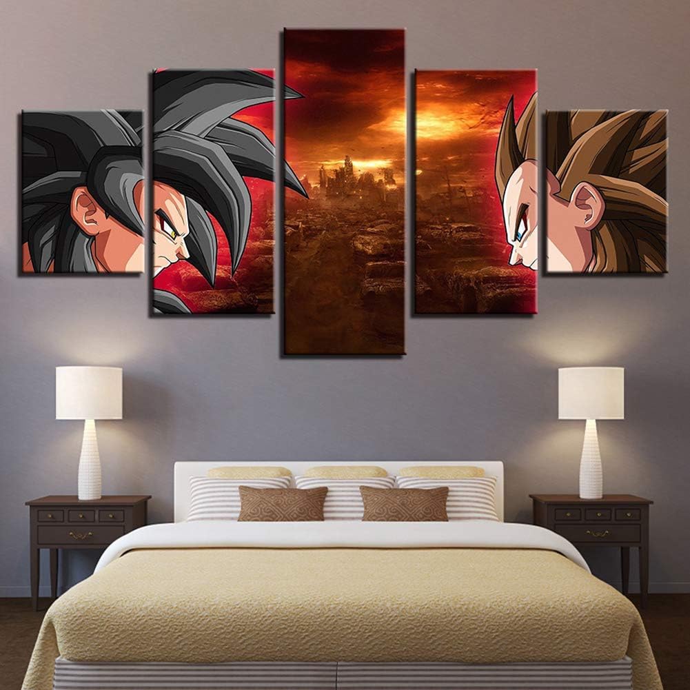 OJKYK Canvas Prints Painting Cartoon Dragon Ball Z Poster Wall Art 5 Pieces Bedroom Living Room Decor HD Print Picture Artworks Modern Stretched and Framed,I,20x35x2+20x45x2+20x55x1