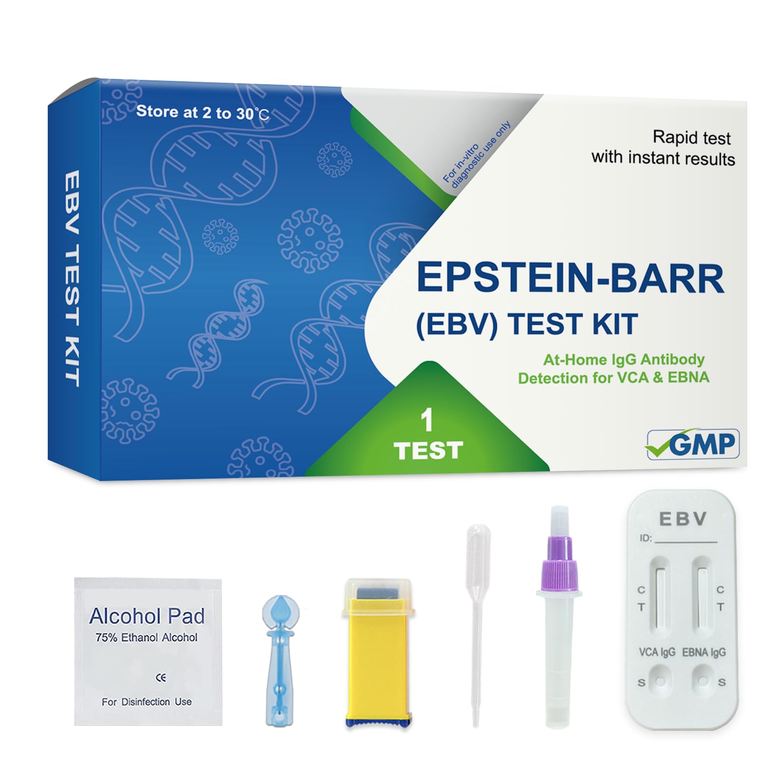 Photo 1 of at-Home Epstein-Barr (EBV) Test Kit – Finger-Prick Sample, No Lab Visit Needed – Detects IgG Response to VCA & EBNA (for in Vitro Diagnostic Use Only)