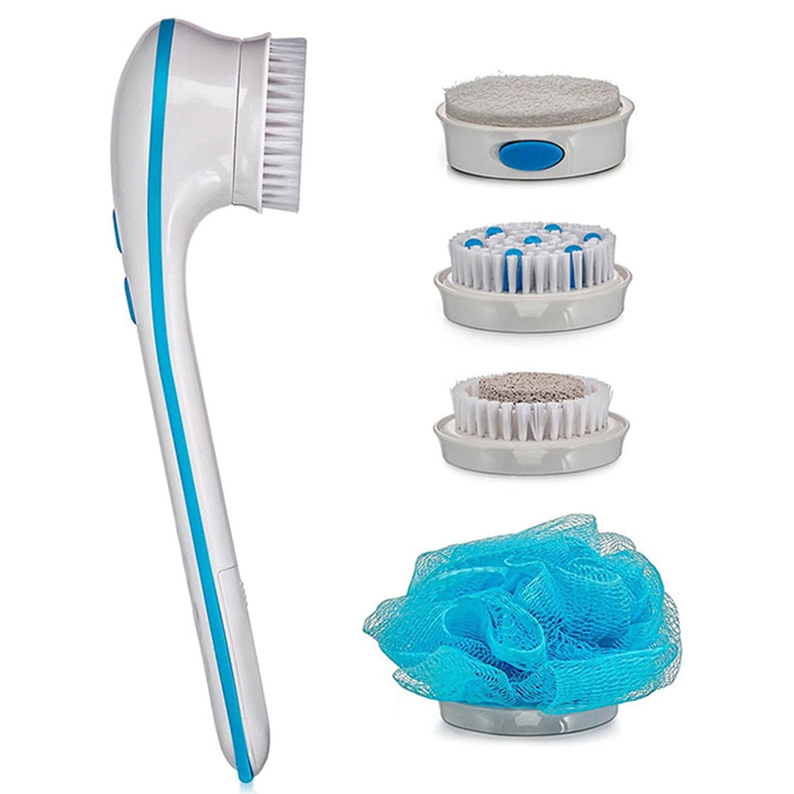 5 in 1 Electric Bath Brush, Electric Waterproof Facial & Body Cleansing Brush Kit with Handle and 4 Brush Heads for Easy Body Back Cleansing Men Women Shower