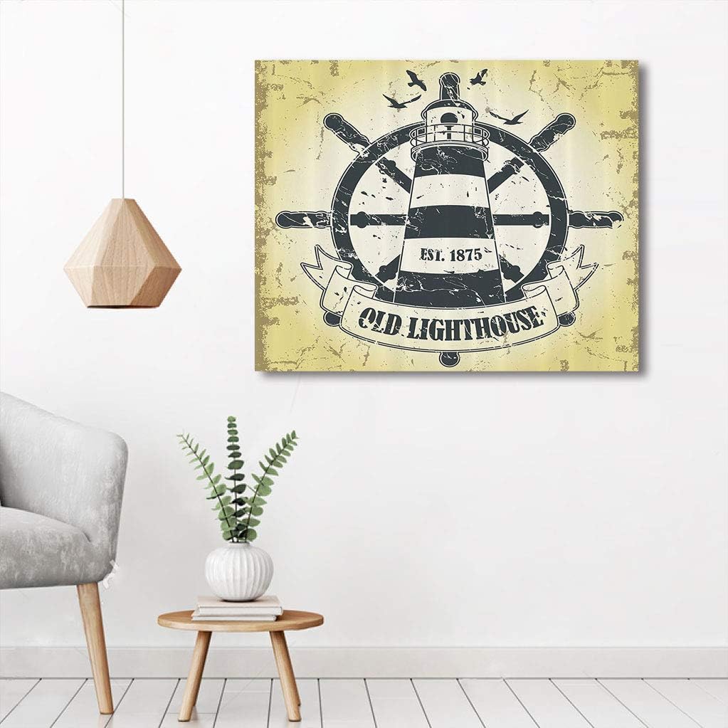 Nautical Seaside Home Murals Wall Art, Coastal Old Lighthouse Ship Helm