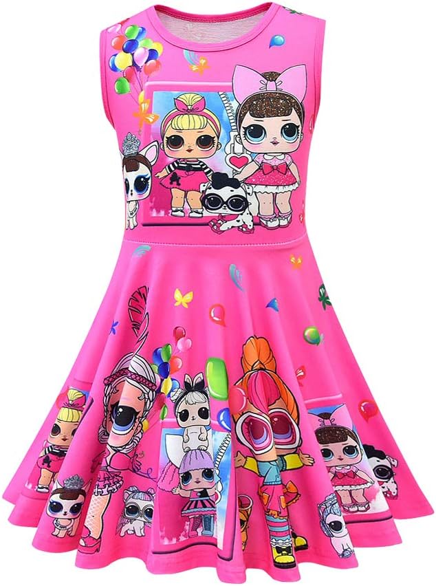 MagJazzy Little Girls Casual Dress Sleeveless Digital Printing Pageant Party Gown Birthday Dress (6-7Years, Balloon Rose)