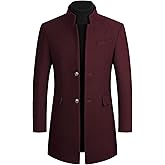 Lu's Chic Men's Single Breasted Trench Coat Button Down Overcoat Warm Dress Pea Coats
