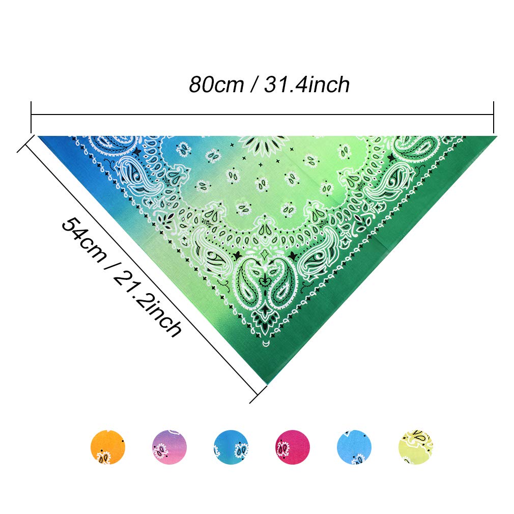 CUBACO 6 Pack Bandanas for Women and Men, Novelty Gradient Cotton Bandana for Hair Covering Headband Necktie and Pocket Square, Paisley Print Hair Bandanas Scarf, Assorted Colors，22 inch: Beauty