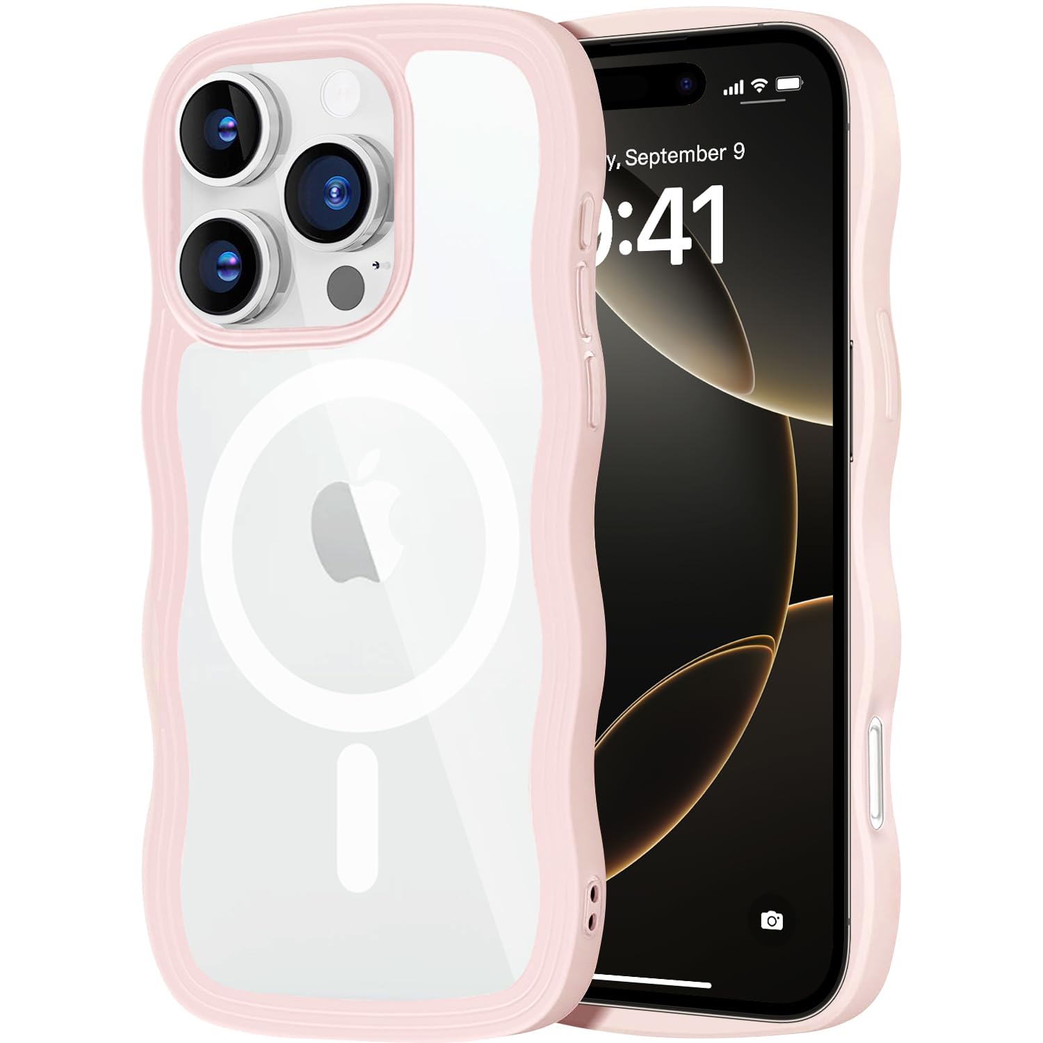 Photo 1 of T Tersely Cute Magnetic Case for iPhone 16 Pro Max 6.9 inch 2024,Compatible with MagSafe,Scratch-Resistant,Anti-Scratch Wave Frame Curly Shape Phone Cover - Pink