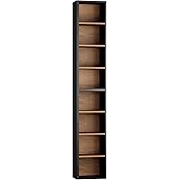 FOTOSOK Bookshelf Bookcase 8-Tier Narrow Bookshelf Tall CD Media Tower Rack | 11.6 X 9.3 X 70.9 Bookshelf, Tall Narrow Slim Skinny Display Bookcase with Cube Storage and 4 Adjustable Shelves, Black/Brown