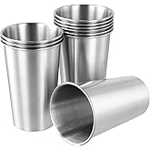 QWORK 16 Ounce Stainless Steel Pint Cups - 10 Pack 450ml 304 Steel Cup - for Coffee, Tea, Cold Drinks, Home and Outdoor Use