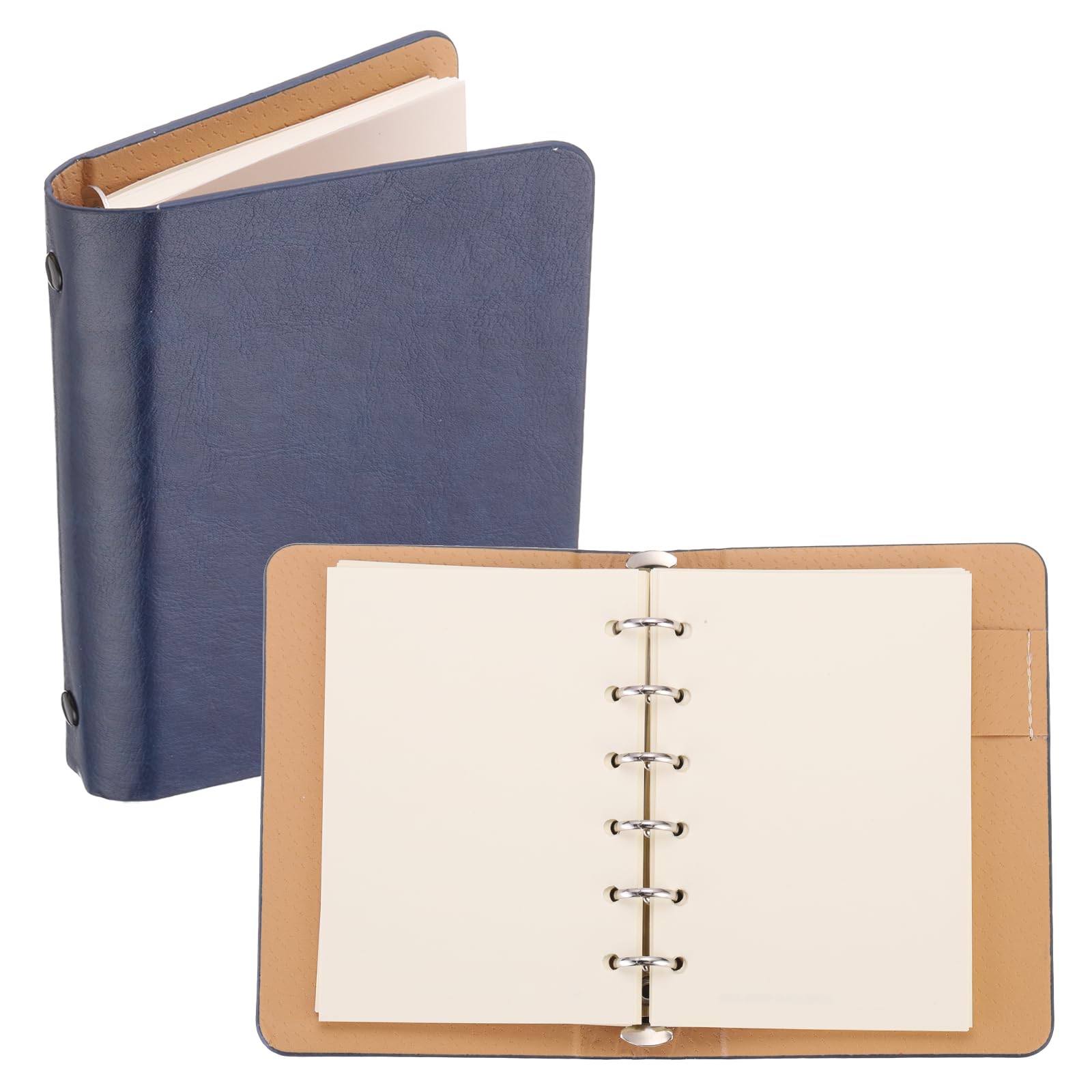 PATIKIL 6 Ring Binder Cover, A7 Leather Notebook Binder Mini Refillable Loose Leaf Personal Planner with 50 Sheets Paper, Blue