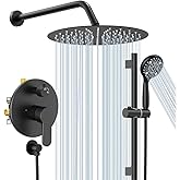 SR SUN RISE 12 Inch Slide Bar Shower System, Round Shower Faucets Sets Complete Rain Shower head and 6-Spray Handheld Combo, 
