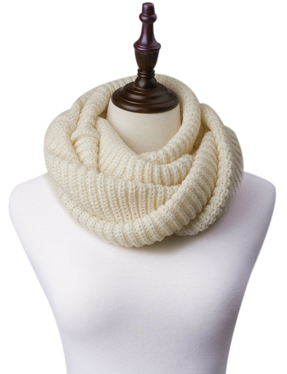 EVRFELAN Infinity Scarf Winter Warm Women Knit Circle Loop Scarves Accessories Grey Soft Neck Men Fashion Ribbed Cowl (Beige)
