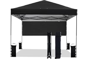 Tunbne 10'x10' Pop Up Canopy Tent with Half Sidewall, 1-Person Easy Setup, Instant Shade Canopy with Sliver Coated for Parties Beach Outdoor, Wheeled Carrying Bag, Stakes, 4 Ropes, 4 Sandbags (Black)