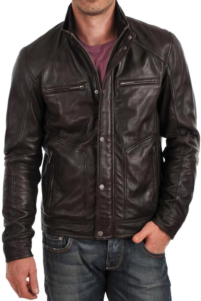Leather Bomber Men's Motorcycle Biker Lambskin Leather Jacket Black