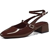Coutgo Womens Mary Jane Chunky Low Heels Closed Square Toe Ankle Strap Pumps Wedding Party Dress Shoes
