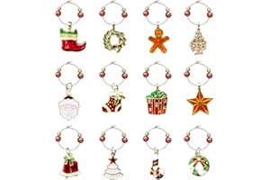 CNYMANY 12 pcs Wine Glass Charms, Christmas Themed Goblet Drink Markers Tags with Buckle Design for Christmas Wine Cocktail C