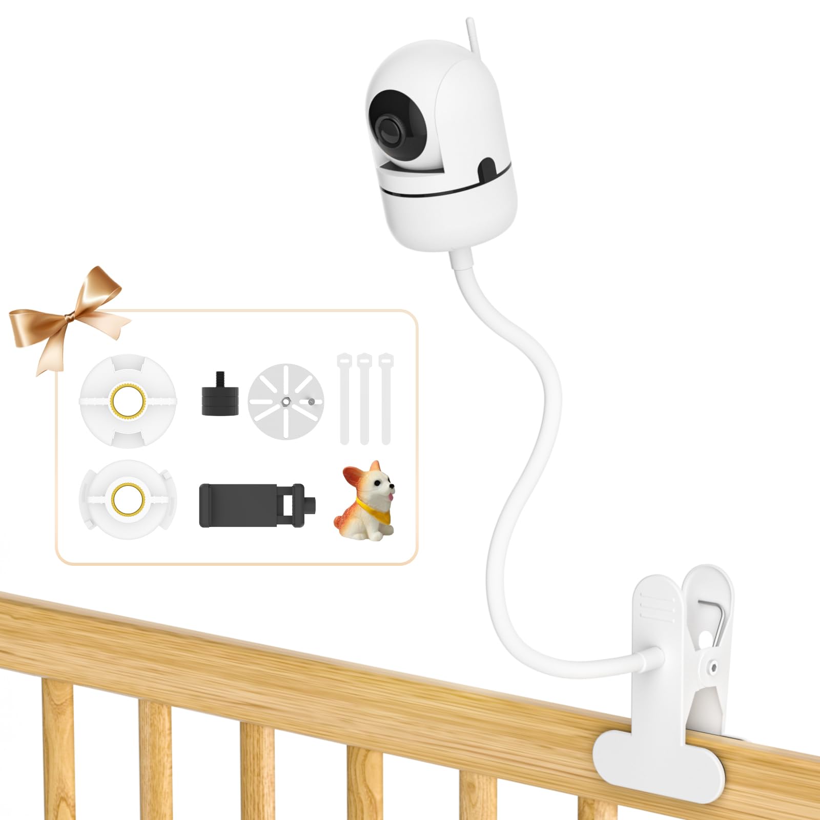 Baby Monitor Mount for HelloBaby, VTech, Infant Optics, ANMEATE, Nanit Pro, Eufy, Owlet, VAVA and Most Baby Monitor Crib Mounts - Universal 19.4" Flexible Goosenesk Clip Mounts