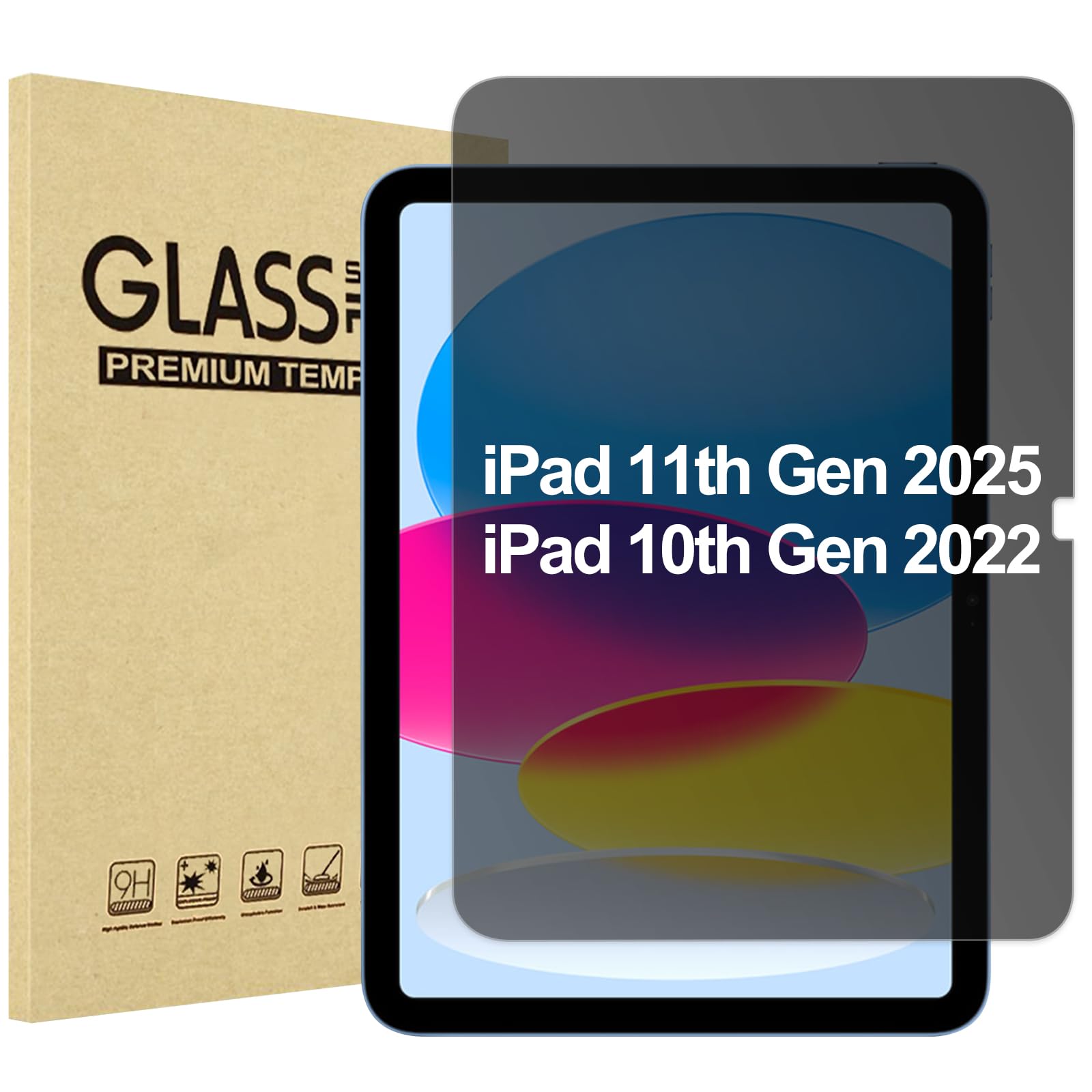 ProCase 1 Pack Privacy Screen Protector for iPad 11th Generation(A16) 2025 11 Inch/ 10th 10.9 Inch 2022, Anti-Spy Tempered Glass Film for iPad 11/10 gen 11