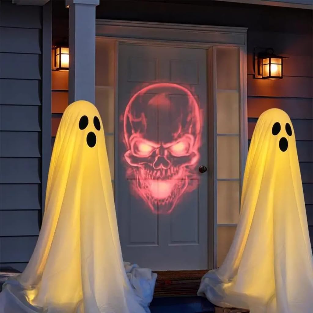 Photo 1 of 2 Packs Halloween Decorations Outdoor,Halloween Light Up Spooky Ghost Decor, Ghost Decor with Adjustable Height for Porches Yards Gardens Lawn, Easy to Assemble Ghost Decorations