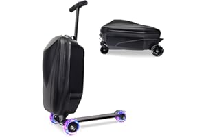 GHSY 20" Scooter Suitcase for Kids, 2-in-1 Ride On Luggage with Wheels for Boys & Girls Ages 4-15, Foldable Hardshell Carry On Lightweight Travel Suitcase for Airplane