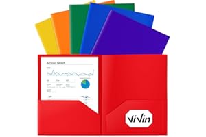 ViVin 6-Pack Plastic Folders with Pockets, Poly Folder with 2 Pockets, Assorted Folders Hold US Letter Size Paper for School/Office/Home