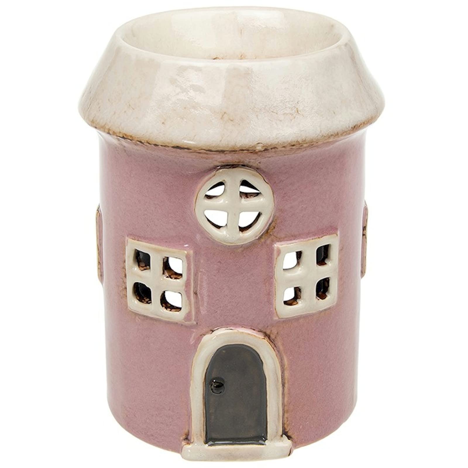 Shudehill Giftware Village Pottery Round Pink House Ceramic Tealight Holder and Warmer Wax Melts and Oil