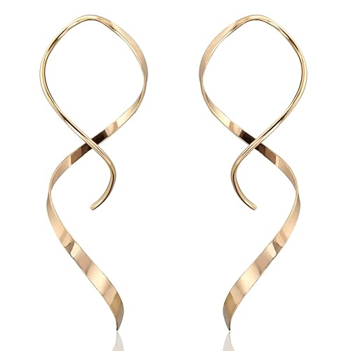 14K Gold Plated Spiral Threader Earrings Hypoallergenic Drop