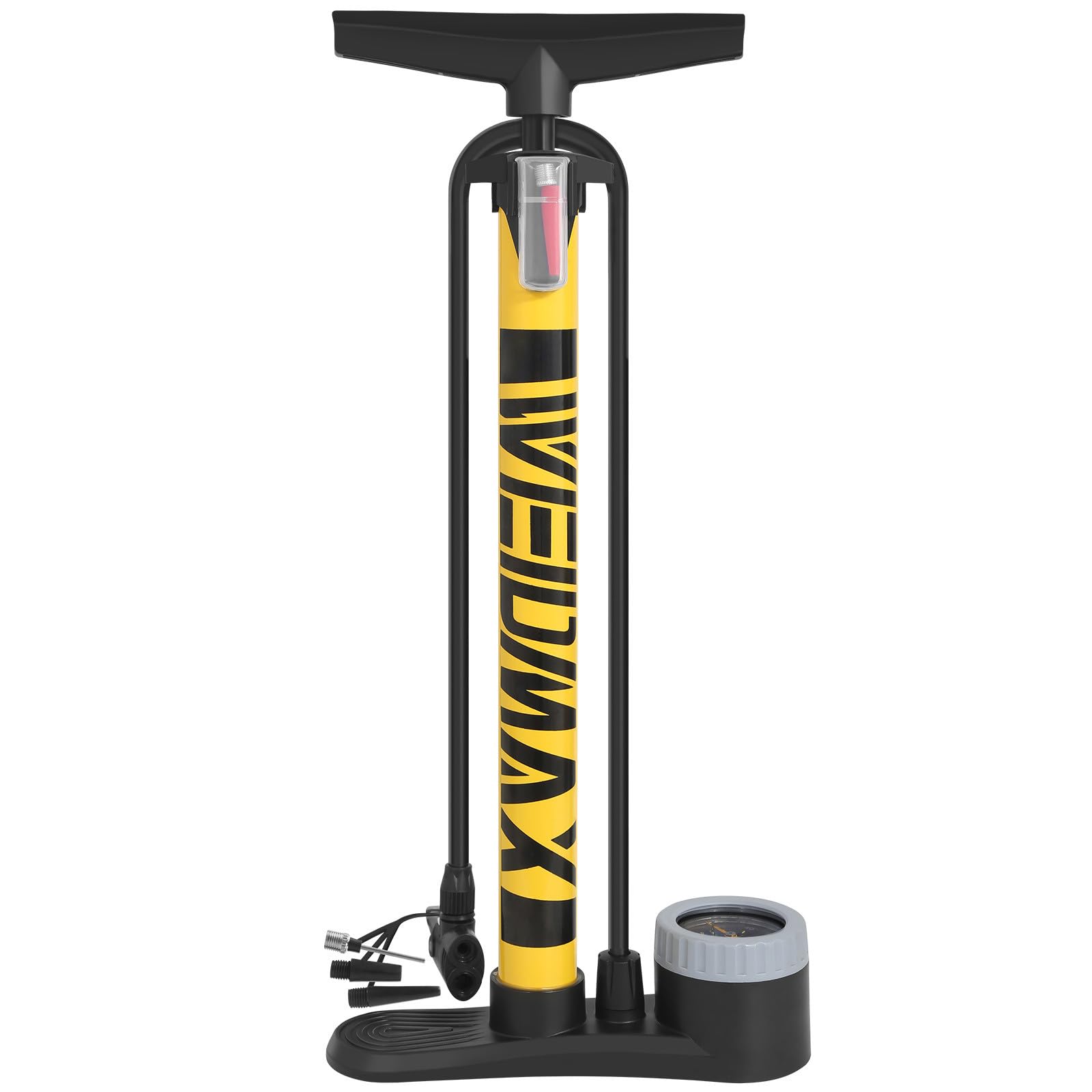 WEIDMAX Bike Pump with Pressure Gauge, Portable Bicycle Pump with Presta and Schrader Valves, Bike Tyre Pump Cycling Floor Pump Track Pump for Road Bike MTB Sports Balls, etc. (160PSI)