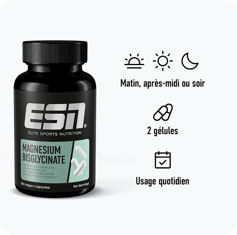 Magnesium Caps, 120 gélules, 194 mg de magnésium par portion journalière - Gélules de bisglycinate de magnésium, haute biodisponibilité - Fabriqué en Allemagne