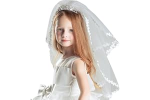 SLENYUBRIDAL Girl's Two Layers Tulle First Communion Veils with Tiara Crown for Wedding Prom Party