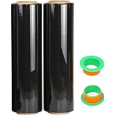 2-Pack Black Stretch Wrap 18" x 1000 Feet 80 Gauge Industrial Strength with Plastic Handle, Plastic Pallet Supplies Durable Self-Adhering for Packing, Moving, Heavy Duty Shrink Film Rolls